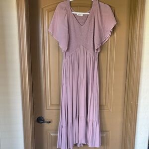 Medium Maternity Boho V-Neck Flutter Sleeve Maxi Dress - Dusty Mauve